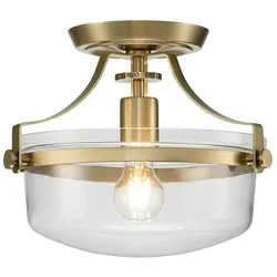 Licht-Erlebnisse Deckenleuchte ALONSO Messing gebürstet, Klar/Transparent, Stahl, Glas, 1x E27 bis 60W LE121312