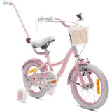 sun baby Mädchenfahrrad 14 Zoll Glocke Zusatzräder Schubstange Flower Bike rosa - Rosa