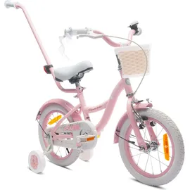 SUN BABY Mädchenfahrrad 14 Zoll Glocke Zusatzräder Schubstange Flower Bike rosa - Rosa