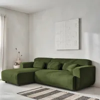 2-3-Sitzer Ecksofa mit Cordbezug, Recamiere links Grün - sweeek