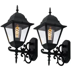 2er Set Fassaden Alu Glas Wandleuchten schwarz Antik Veranda Außen Lampen IP44 LED Garten Hof Weg Terrasse