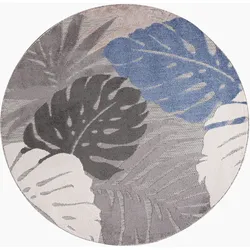 Teppich SANAT "Floral Outdoor", beige, H:6mm Ø:200cm, Kunstfaser, Teppiche, In- und Outdoor geeignet, florales Design, Balkon, Terasse