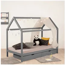 Homestyle4u Hausbett 90 x 200 cm Kiefer grau