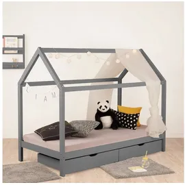 Homestyle4u Hausbett 90 x 200 cm Kiefer grau