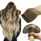 DOORES HaarverläNgerung Echthaar, Sandbraun Bis Platinblond 45cm (18zoll) 100g, Tressen Echthaar Glattes Haar Extensions Echthaar Tressen Zum EinnäHen