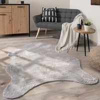 Paco Home Waschbarer Teppich Wohnzimmer Schlafzimmer Kurzflor rutschfest Modern Flauschiger Fellteppich Fell Imitat Kunstfell, Grösse:60x90 cm Fell-Form, Farbe:Grau