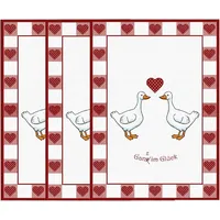 Trendstern Geschirrtücher 3'er Set Baumwolle -Verschiedene Motive- Frösche, Herz, Zwiebelmuster, Marienkäfer, Schafe, Gänse, Cafe - Größe: 45/70 (Gänse)