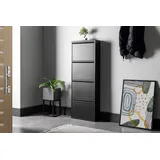 gowoll Schuhschrank Schmal Schuhregal Metall Schuhkipper mit Magnet Klappen Schuhablage (Schuhschrank Metall 2 - 3 - 3+1 - 4 Klappen, Montiert und Wandmontage) 50 cm Breit schwarz