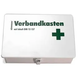 Verbandskasten aus Stahlblech, mit Füllung nach DIN 13157, passend für Erste-Hilfe-Schrank, weiß - weiss