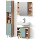 livinity Livinity® Badmöbel-Set Fucino, Grün/Goldkraft Eiche, 3 Teile, mit Hochschrank, (3-St) grün 60 cm x 54 cm