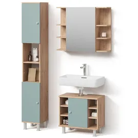 livinity Livinity® Badmöbel-Set Fucino, Grün/Goldkraft Eiche, 3 Teile, mit Hochschrank, (3-St) grün 60 cm x 54 cm