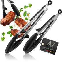 AVANA Küchenzange Edelstahl mit Standfuß Silikon 2er Set Schwarz
