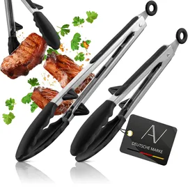 AVANA Küchenzange Edelstahl mit Standfuß Silikon 2er Set Schwarz