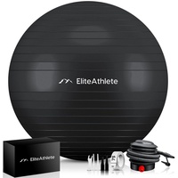HOEL EliteAthlete® Gymnastikball Sitzball Büro ergonomisch mit Anti Burst System - Fitness Yoga Pilates Schwangerschaft - Schwangerschaftsball Fitnessball Yogaball - Yoga Ball inkl. Luftpumpe - Black 55cm