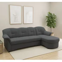 Ecksofa DOMO COLLECTION "Flores Schlafsofa, B/T/H: 233/142/86 cm, L-Form" Sofas Gr. B/H/T: 231cm x 84cm x 142cm, Luxus-Microfaser, Recamiere rechts, ohne Funktion-ohne Federkern, grau (dunkelgrau) wahlweise mit Bettfunktion, Federkern, auch in Leder