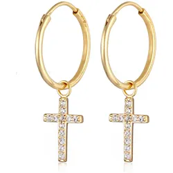 Elli Paar Creolen »Ohrringe Creolen Kreuz Glaube Religion 925 Silber« Elli Gold 48