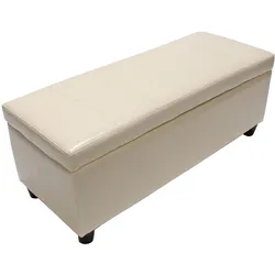 Aufbewahrungs-Truhe Sitzbank Kriens, Leder + Kunstleder, 112x45x45cm MVG-zertifiziert ~ creme