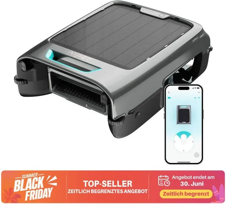 [Sommerangebote - €349 Kostenloser Lieferung am nächsten Tag] Aiper Surfer S2 Solar-Poolsauger mit App-Unterstützung, 24/7 Oberflächenreinigung, Solar- & DC-Aufladung, Intelligente Hinderniserkennung, 150 μm Filter, OTA-Updates