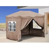 Quick Star Pop-Up-Pavillon 2 x 3 m Graubeige mit 4 Easy-Klett Seitenwänden mit Reißverschlüssen