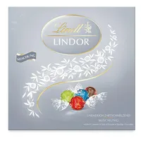 Lindt Schokolade LINDOR Präsent Box Silber | 187g | Ca. 15 Kugeln mit zartschmelzender Füllung in den Sorten Milch, Caramel & Salz, Pistazie, Double Chocolate | Pralinen Geschenk | Schokoladengeschenk