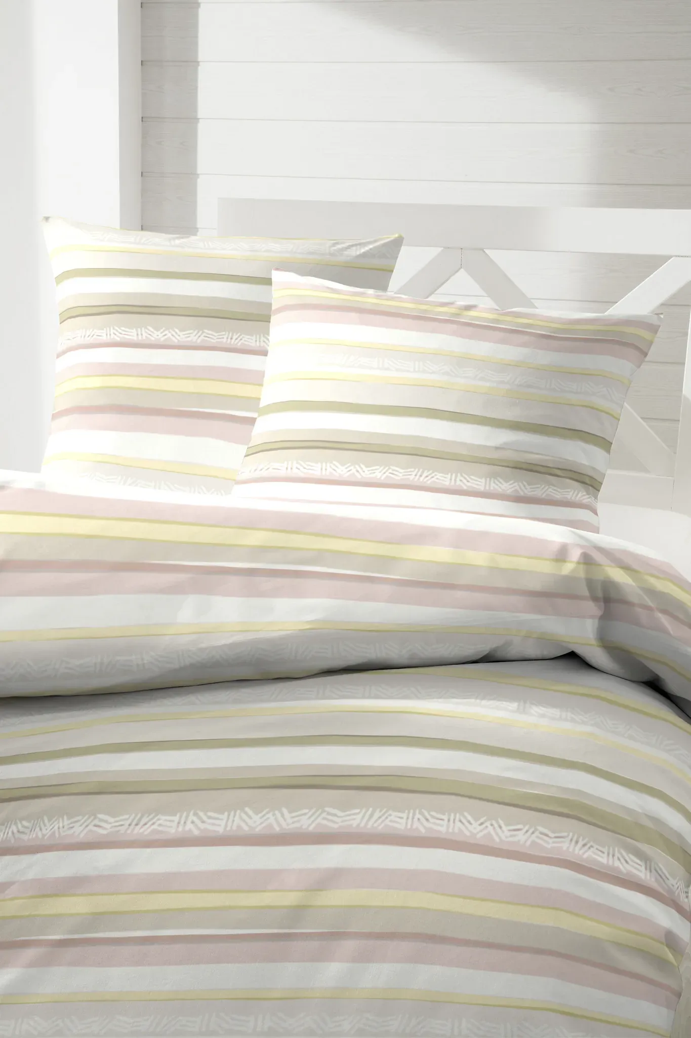 Bettwäsche PRIMERA "Bio-Renforce Bettwäsche Natrix", gelb, B/L: 155cm x 220cm, 1 Stk., 1 Stk., Renforcé (Bio-Baumwolle), B/L: 80cm x 80cm, 2 Stk., Renforcé (Bio-Baumwolle), Obermaterial: 100% Baumwolle, Bettwäsche, Bettwäsche, mit klassischen Streifen