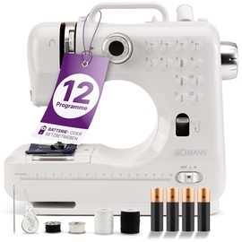Bomann Bomann® NM 6063 CB Nähmaschine für Anfänger mit 12 Stichmustern Sewing Machine mit Vor- u. Rückwärtsnähfunktion & 2 Geschwindigkeitsstufen mit Batterie- oder Netzbetrieb & blendfreiem LED-Licht |