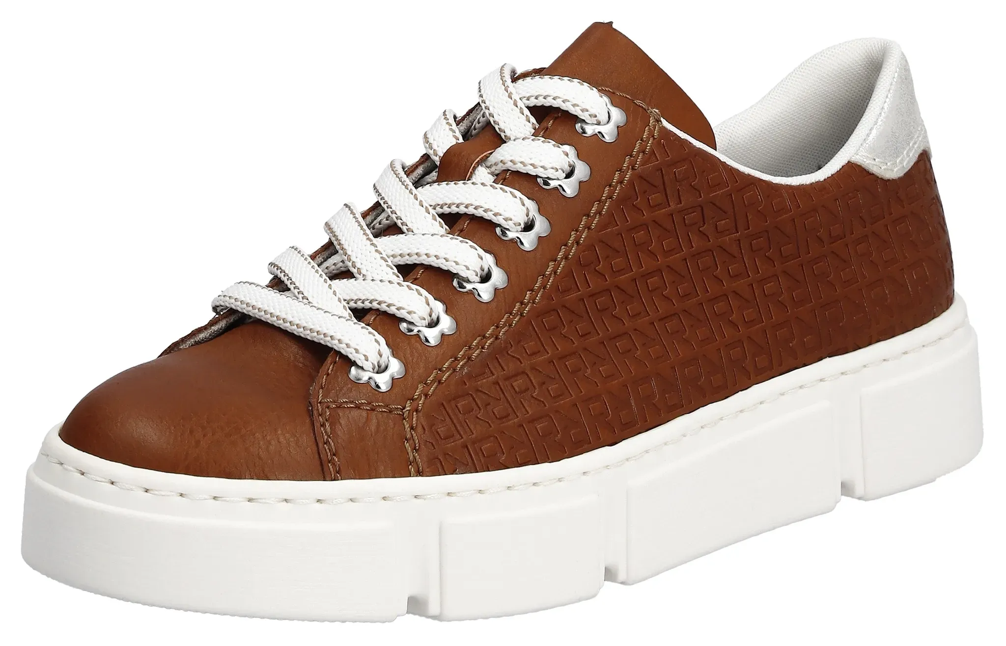 Plateausneaker RIEKER "Freizeitschuh, Schnürhalbschuh", Damen, Gr. 41, braun, Lederimitat, casual, Schuhe, mit seitlicher Prägung, Freizeitschuh, Halbschuh, Schnürschuh