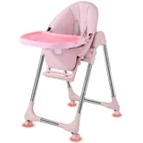 Hochstuhl Baby Kinderstuhl Klappbar kinderhochstuhl Mitwachsend 5 Höhenstufen 5 Neigungspositionen 3 Tablettpositionen (Pink)