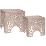 Atmosphera - Set aus 2 Beistelltischen Erde - geschnitztes Holz - Beige
