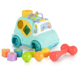 Moni Sortierspiel Auto, Musik Licht, 4 Formen, Hammer, Motorikschleife, 3 Bälle blau