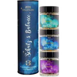 Hallingers Genuss Manufaktur Räucherwerk Geschenk-Set - 3X Premium Incense in edler Geschenk-Dose Schutz & Balance sinnliches Mitbringsel Harmonie Frieden & Balance, Geschenkidee für Frauen Männer