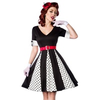 BELSIRA A-Linien-Kleid 50er Jahre Pin Up Rockabilly Kleid mit V-Ausschnitt Jersey Tanzkleid Retrokleid Godet-Minikleid rot|schwarz|weiß 2XL