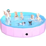 CACSPS Faltbarer Hundepool, 240 x 30 cm Kinderpool aus Hartplastik, rutschfeste Hundebadewanne für den Außenbereich, zusammenklappbarer Hundeschwimmpool für Kinder, Hunde und Haustiere (Rosa)