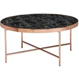 KADIMA DESIGN Moderne runde Marmor-Optik Glasplatte Couchtisch mit Kupferdesign Metallgestell, Ø82,5 cm x 40 cm.