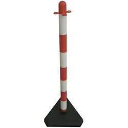 Kettenständer, aus Kunststoff, weiß-rot, mit 2 Ösen, mit dreieckiger 3kg-Fußplatte aufzustellen, Ø 40 mm, Höhe 900 mm