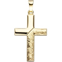 Schmuck Krone Kettenanhänger Anhänger Kreuz teilgehämmert 27,2x16,7mm 585 Gelbgold Goldkreuz Kreuzanhänger, Gold 585