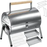 tectake Holzkohlegrill Wetterfester Grill aus Edelstahl mit Doppel-Grillfläche, Kohlewannen, Outdoorgrill, in Schwarz, Inkl. 2 Grillrostheber, schnelle Montage, geringes Gewicht schwarz