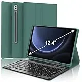 WAVATA Tastatur für Samsung Galaxy Tab S10+ 2024/S9 FE+/S9 Plus 12.4", Hülle mit Tastatur für Samsung Tab S10 Plus Magnetische Abnehmbar Deutsches QWERTZ Layout, Dunkelgrün