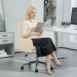 Homcom Bürostuhl Ergonomischer Schreibtischstuhl mit Armlehne, Wolle-Optik, Höhenverstellbarer Drehstuhl mit Wippfunktion, Cremeweiß - Weiß
