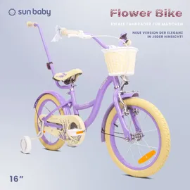 SUN BABY Mädchenfahrrad 16 Zoll Glocke Zusatzräder Schubstange Flower Bike lavendel - Violett