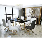 Moderne Esstisch Garnitur Edelstahl Möbel Tisch Glas  6x Lehnstuhl Stuhl Polster - Gold