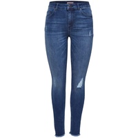 ONLY Damen Jeans onlBLUSH Mid ANK RAW JEANS REA2077 Skinny Fit Blau Normaler Bund Reißverschluss M | L 32