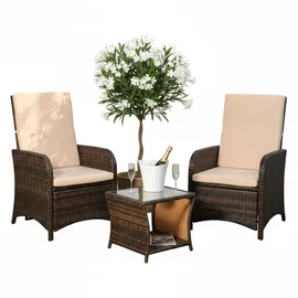 MuCoLa - Gartenset 2 Sessel und Tisch Polyrattan Lounge Garnitur Gartenmöbel Stuhl Sitzgruppe variabel aufstellbar Balkonset Braun