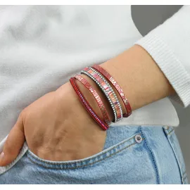 Steuer Armband Velour rot 4-reihig Metall glänzend 19 cm