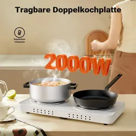 Wiltec Doppelkochplatte Kochplatte elektrisch mit Thermostat und Überhitzungsschutz Camping Herdplatte aus Gusseisen Elektro Kochplatte