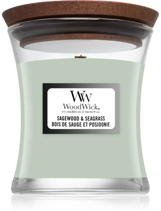 Woodwick Sagewood & Seagrass Duftkerze mit Holzdocht 85 g