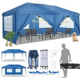 COBIZI Faltpavillon 3x6 Pavillon wasserdicht, Pop Up Zelt Pavillon 3 x 6m mit 6 Seitenteilen mit UV-Schutz, Faltbarer Pavillion Zelt 3x6 für Markt, Freien Event, Garten, Blau