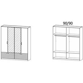 Rauch Möbel Bari, Drehtürenschrank, 4-türig, Kleiderschrank Grau-Metallic/Eiche Artisan, 2 Schubladen, mit Spiegel, 181x210x54cm