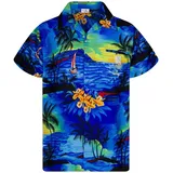 King Kameha Funky Hawaiihemd Kids Kinder Jungs, Kurzarm, Print Surf, Blau, 2 - 2 Jahre