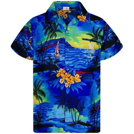 King Kameha Funky Hawaiihemd Kids Kinder Jungs, Kurzarm, Print Surf, Blau, 2 - 2 Jahre